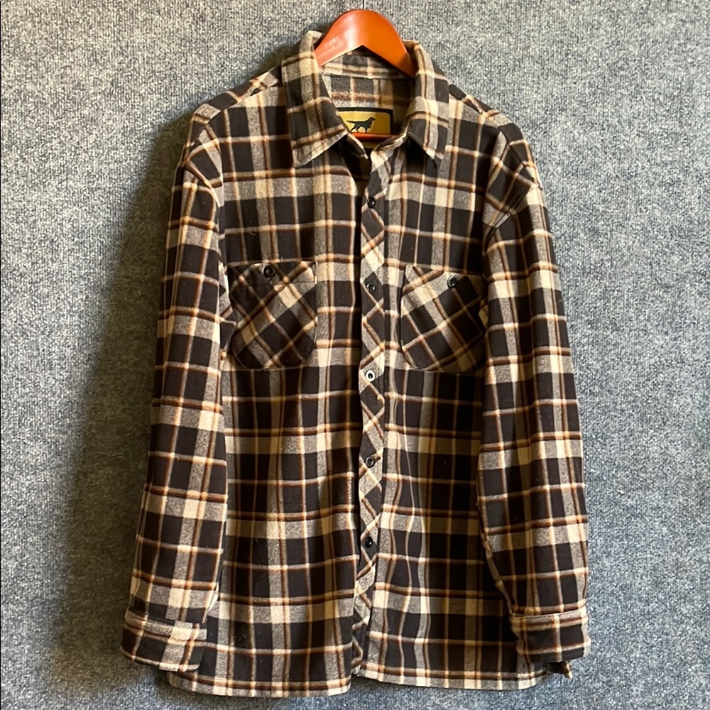 Irish Setter Flannel woodsman Shirt in Gray, Black and Brown. LG